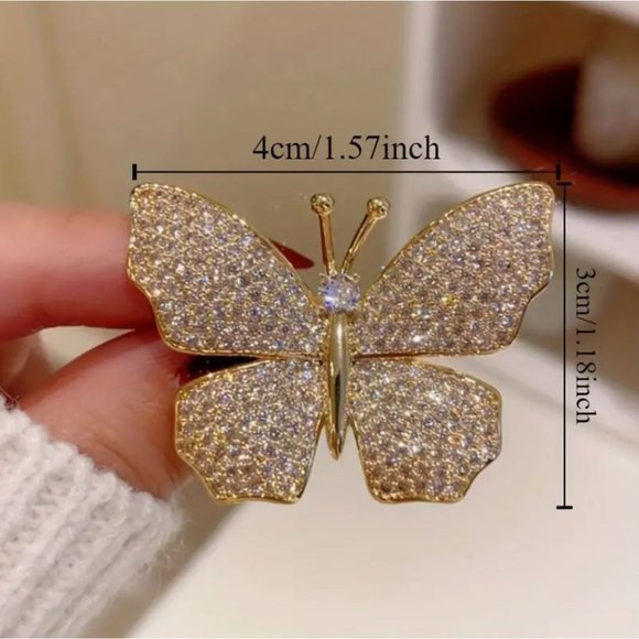 Gold Tone Clear Crystal Butterfly Brooch - Picture 2 of 2